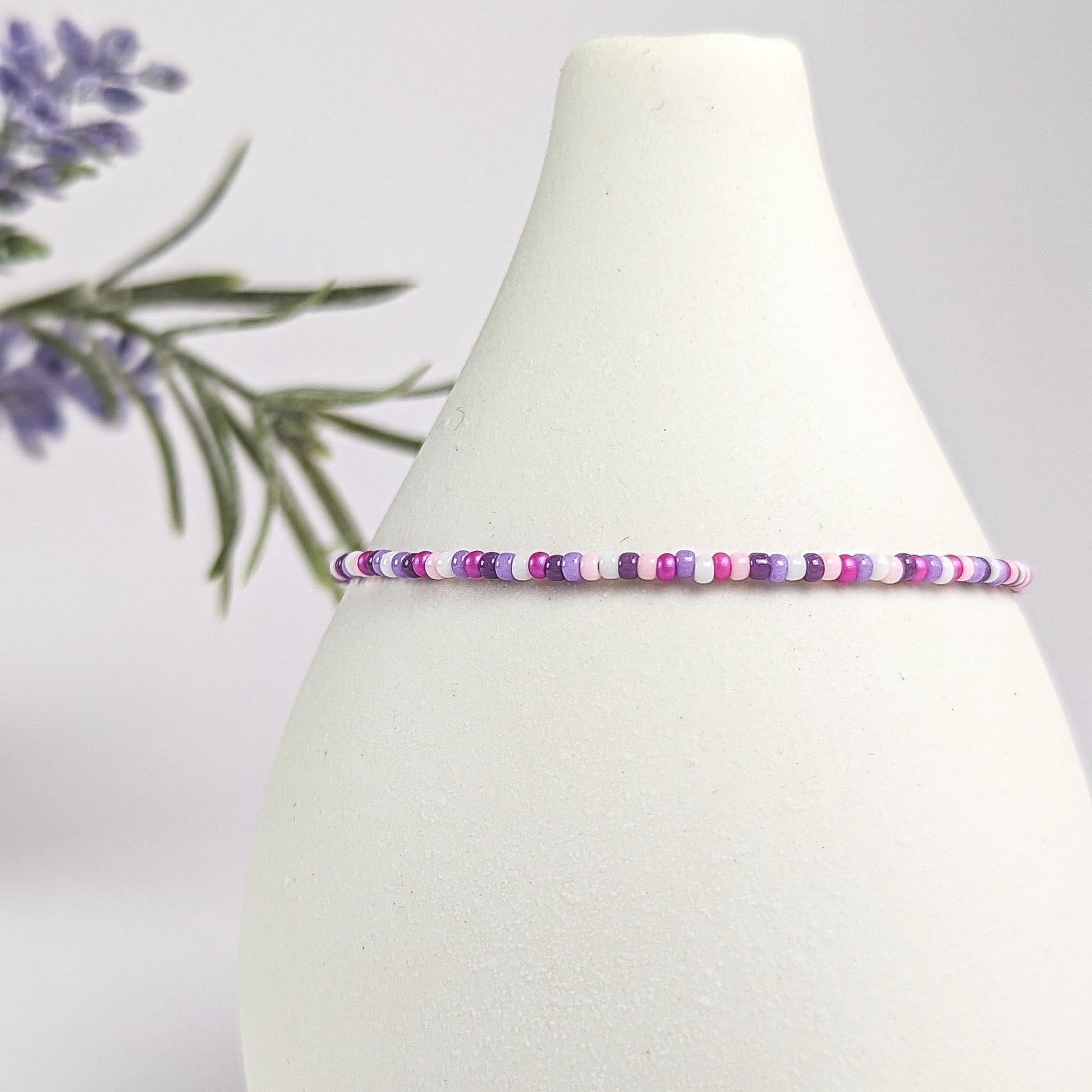 Dainty bracelet - purple, pink and white seed beads - creations by cherie