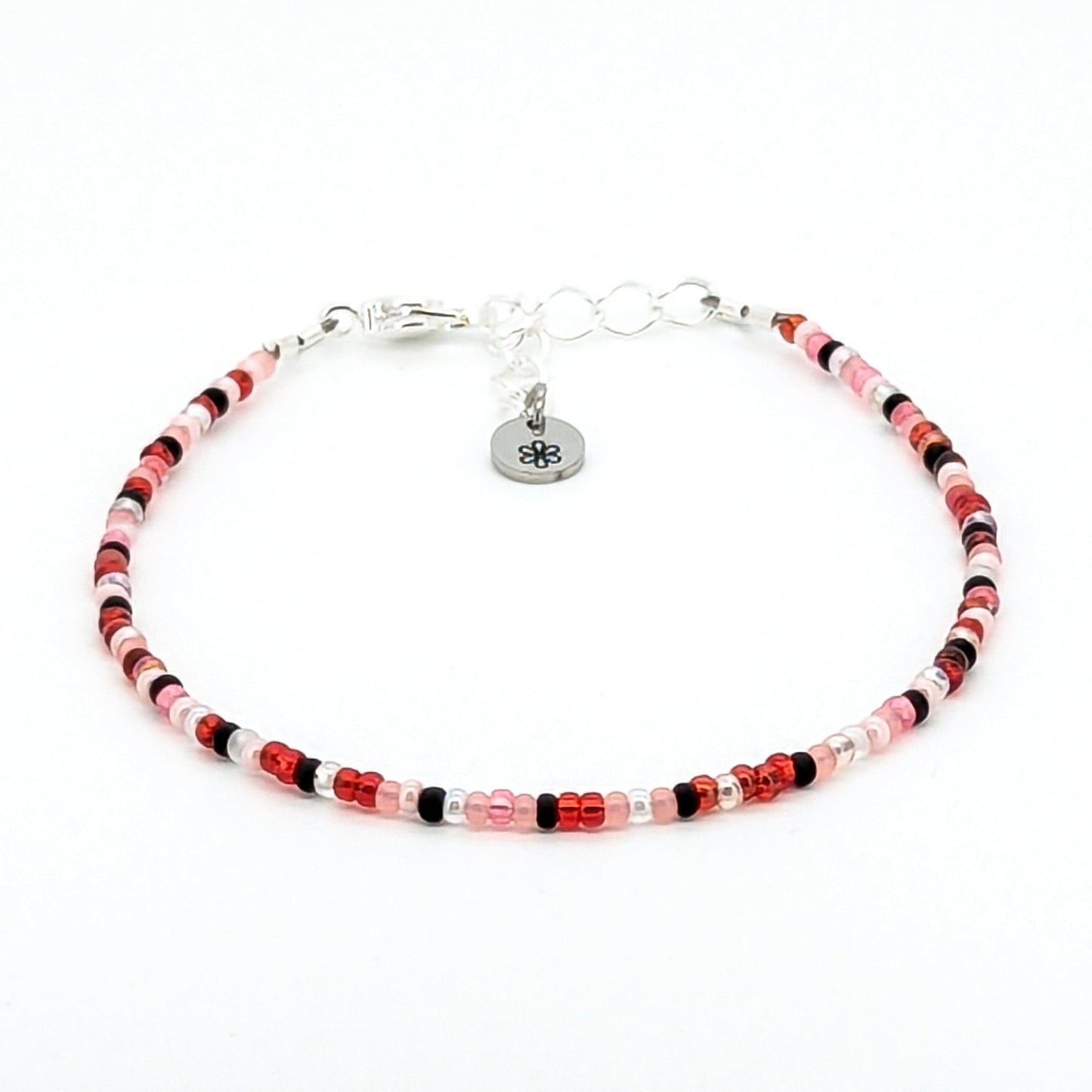 Dainty bracelet - Red, Pink and Black seed bead bracelet - creations by cherie