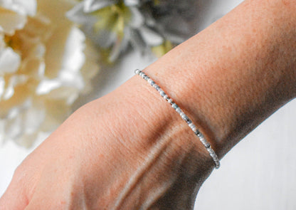 Dainty bracelet - White and Gray seed bead bracelet - creations by cherie