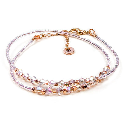 Pink bicone crystal and seed bead double wrap handmade bracelet - creations by cherie