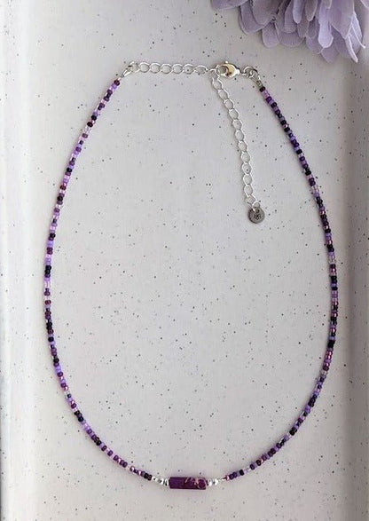 Purple seed bead and jasper bar choker - creations by cherie