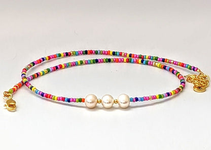 Rainbow seed bead and fresh water pearl choker - creations by cherie