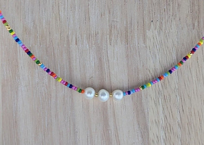 Rainbow seed bead and fresh water pearl choker - creations by cherie