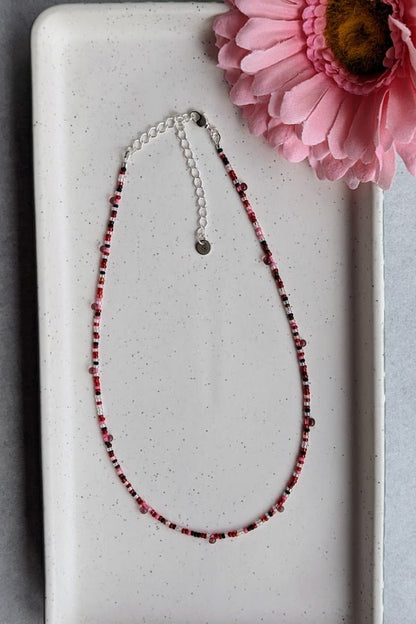 Red, pink and black seed bead choker - creations by cherie