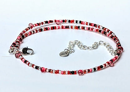 Red, pink and black seed bead choker - creations by cherie