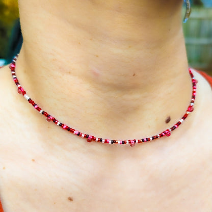 Red, pink and black seed bead choker - creations by cherie