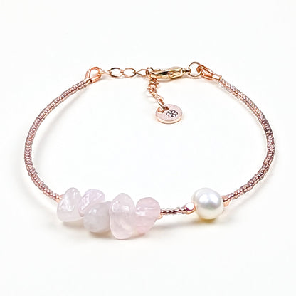 Rose quartz and fresh water pearl handmade bracelet - creations by cherie